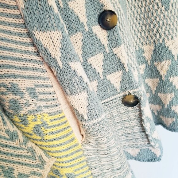 Free People Tate Knit Cardi Cardigan Sweater XL Sage Sunshine Combo $168 Slouchy - Picture 16 of 16